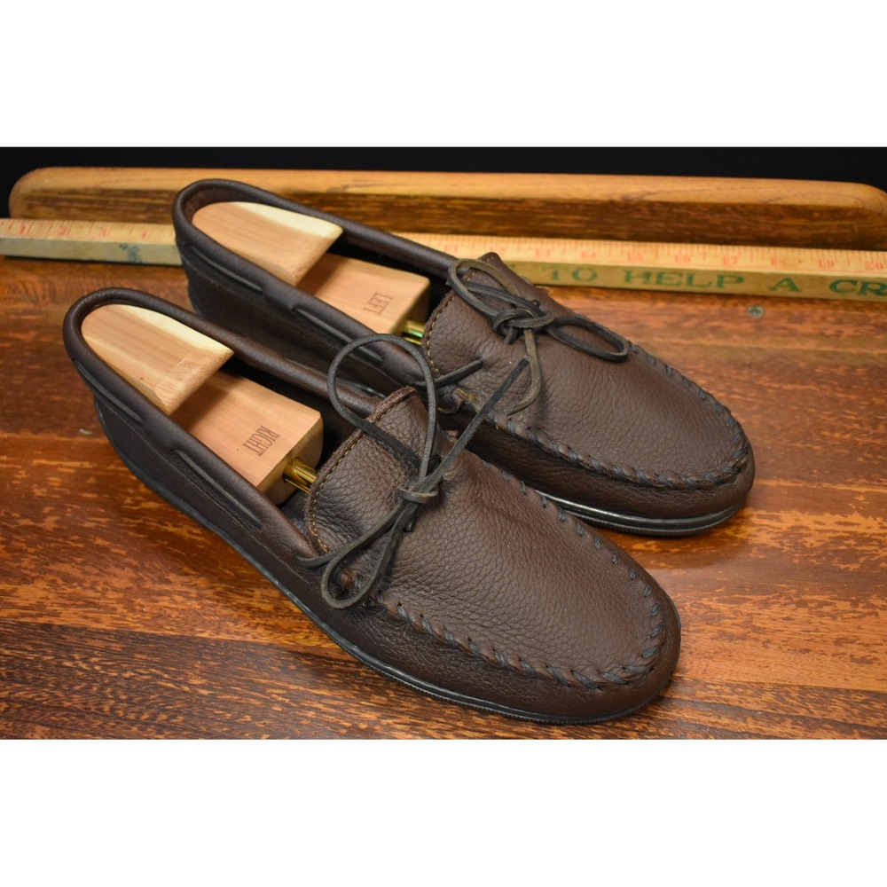 Minnetonka Moccasin Mens 13 Dark Brown Pebbled Leather Camp Mocs 702 Loafer